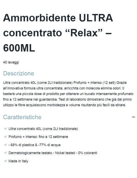 dual power ultra ammorbidente concentrato 24 lavaggi - 600ml - relax: tuttocasashop.live: prodotti per bucato e tessuti