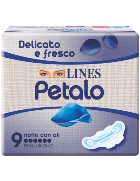 lines petalo blu assorbenti - 9 pezzi - anatomico notte con ali: tuttocasashop.live: igiene e cura della persona