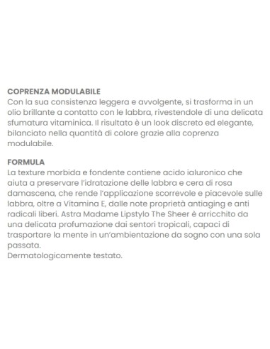 astra madame lipstylo the sheer - rossetto stylo - 03 - corail cherie: tuttocasashop.live: igiene e cura della persona