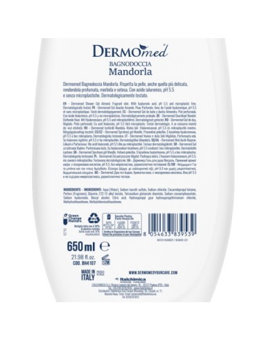 dermomed bagnodoccia 650ml - ph 5.5 con acido ialuronico - mandorla: tuttocasashop.live: igiene e cura della persona