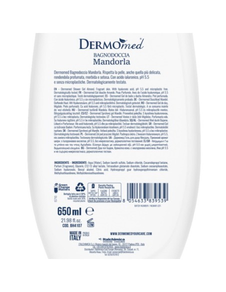 dermomed bagnodoccia 650ml - ph 5.5 con acido ialuronico - mandorla: tuttocasashop.live: igiene e cura della persona