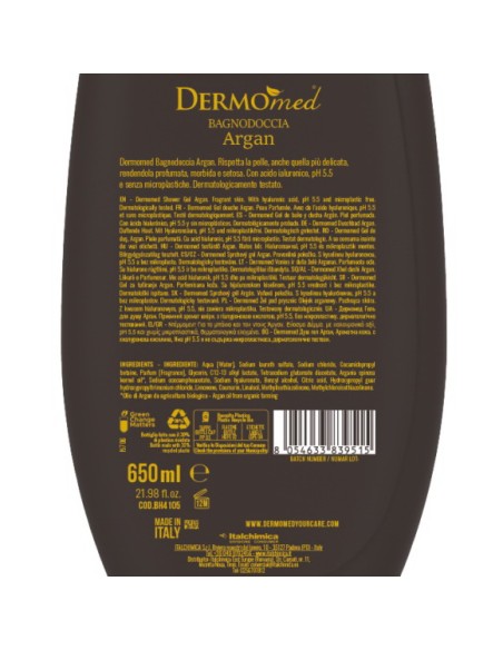 dermomed bagnodoccia 650ml - ph 5.5 con acido ialuronico - argan: tuttocasashop.live: igiene e cura della persona