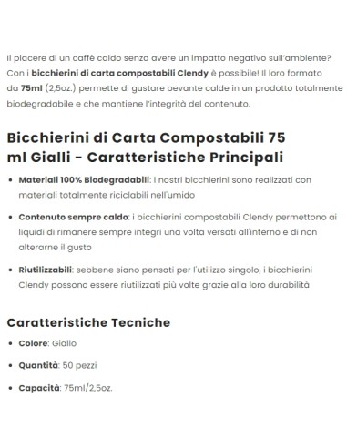 clendy bicchieri caffe' monouso in carta da 75ml - 50 pezzi - giallo: tuttocasashop.live: carta & monouso