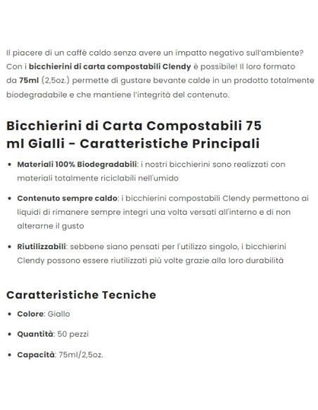 clendy bicchieri caffe' monouso in carta da 75ml - 50 pezzi - giallo: tuttocasashop.live: carta & monouso