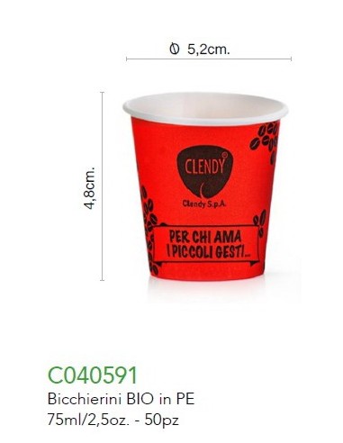 clendy bicchieri caffe' monouso in carta da 75ml - 50 pezzi - rosso: tuttocasashop.live: carta & monouso