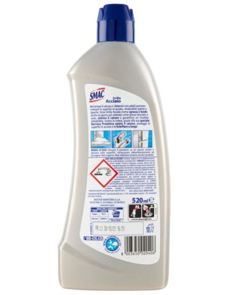 smac brillacciaio 520ml crema - detergente per superfici in acciaio: tuttocasashop.live: pulizia e cura della casa