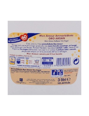 mon amour ammorbidente 60 lavaggi 3000ml - oro - argan: tuttocasashop.live: prodotti per bucato e tessuti