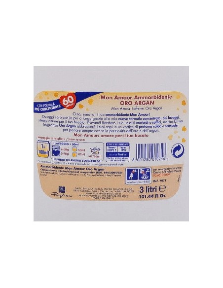 mon amour ammorbidente 60 lavaggi 3000ml - oro - argan: tuttocasashop.live: prodotti per bucato e tessuti