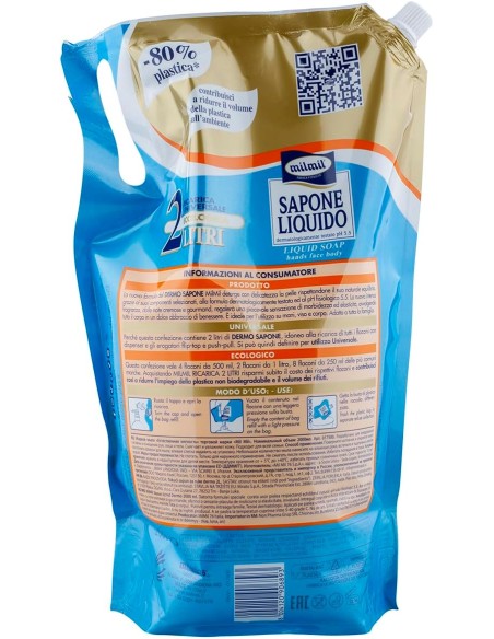 mil mil sapone liquido - ecoricarica - 2 litri - dermo: tuttocasashop.live: igiene e cura della persona