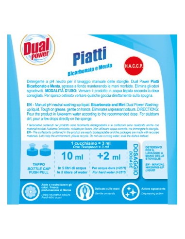 dual power detersivo per piatti - 1 litro - bicarbonato: tuttocasashop.live: pulizia e cura della casa