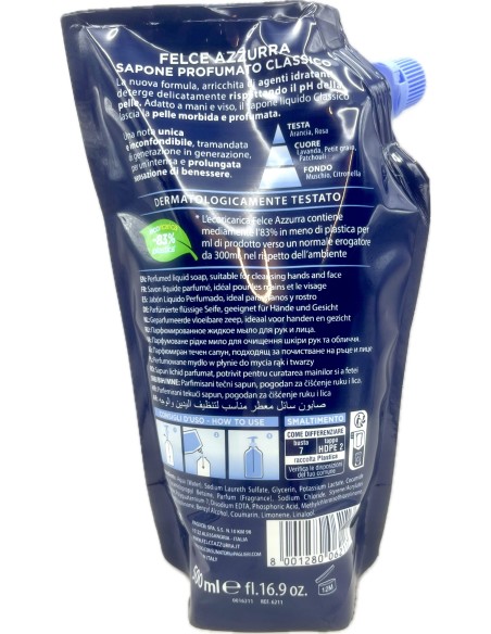 felce azzurra sapone liquido - ecoricarica da 500ml - classico: tuttocasashop.live: igiene e cura della persona