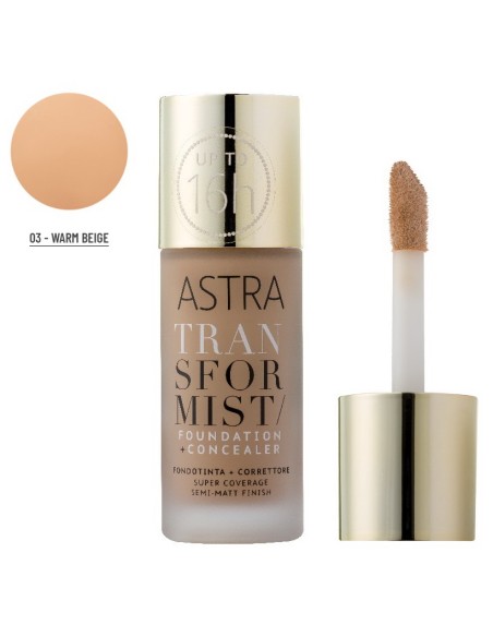 astra transformist fondotinta + correttore semi matt finish - 03 warm beige: tuttocasashop.live: igiene e cura della persona