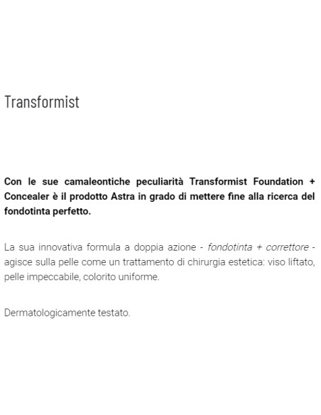 astra transformist fondotinta + correttore semi matt finish - 05 - tan: tuttocasashop.live: igiene e cura della persona
