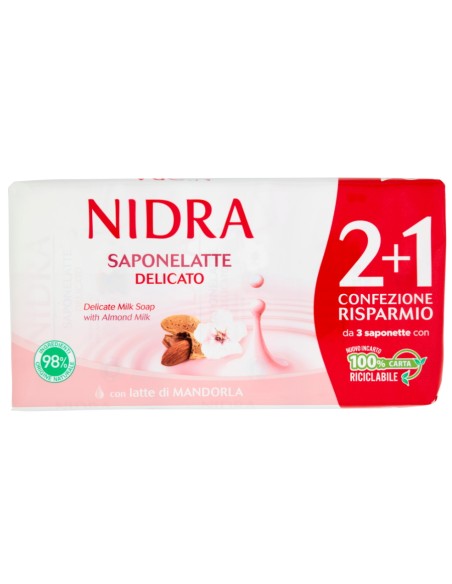 nidra sapone solido - 3 pezzi da 90 grammi - delicato - latte di mandorla: tuttocasashop.live: igiene e cura della persona