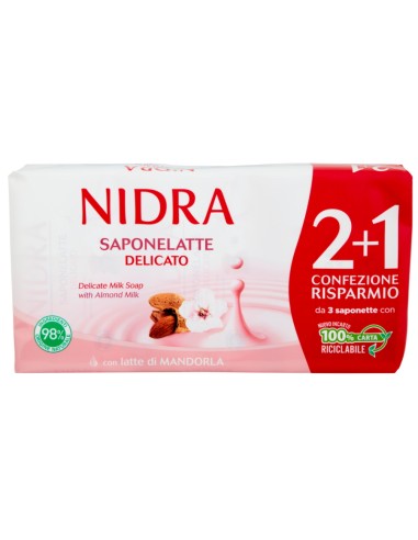 nidra sapone solido - 3 pezzi da 90 grammi - delicato - latte di mandorla: tuttocasashop.live: igiene e cura della persona