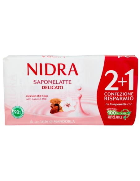 nidra sapone solido - 3 pezzi da 90 grammi - delicato - latte di mandorla: tuttocasashop.live: igiene e cura della persona