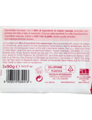 nidra sapone solido - 3 pezzi da 90 grammi - delicato - latte di mandorla: tuttocasashop.live: igiene e cura della persona