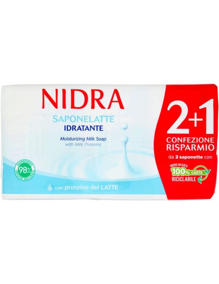nidra sapone solido - 3 pezzi da 90 grammi - idratante - proteine del latte: tuttocasashop.live: igiene e cura della persona