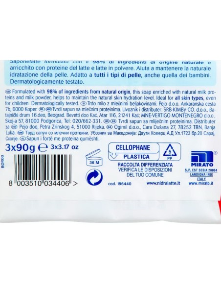 nidra sapone solido - 3 pezzi da 90 grammi - idratante - proteine del latte: tuttocasashop.live: igiene e cura della persona
