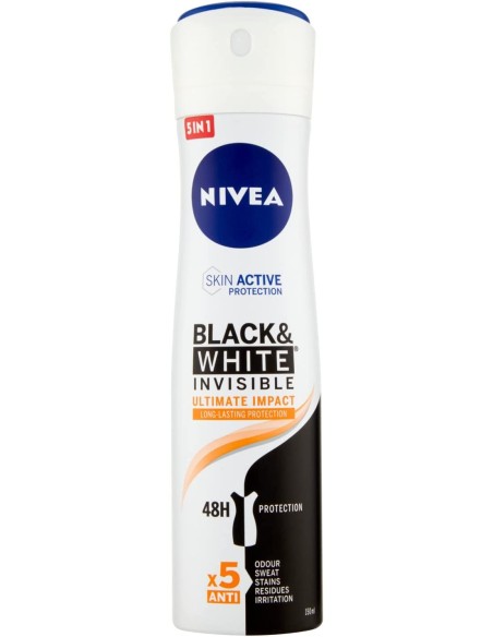 nivea deodorante spray - 150ml - black & white - ultimate impact: tuttocasashop.live: igiene e cura della persona