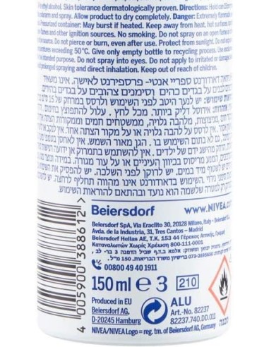 nivea deodorante spray - 150ml - black & white - original - non macchia: tuttocasashop.live: igiene e cura della persona