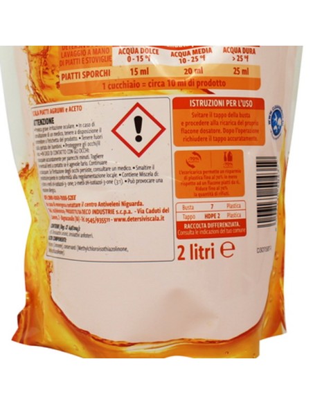 scala detersivo liquido per piatti a mano - ecoricarica da 2 litri - agrumi: tuttocasashop.live: pulizia e cura della casa