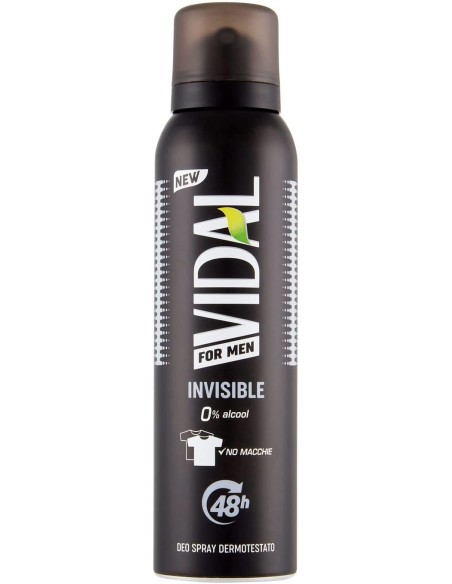 vidal deodorante spray - 150ml - for men invisible 48h 0% alcool no macchie: tuttocasashop.live: igiene e cura della persona