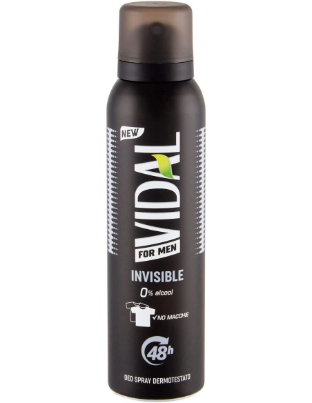 vidal deodorante spray - 150ml - for men invisible 48h 0% alcool no macchie: tuttocasashop.live: igiene e cura della persona