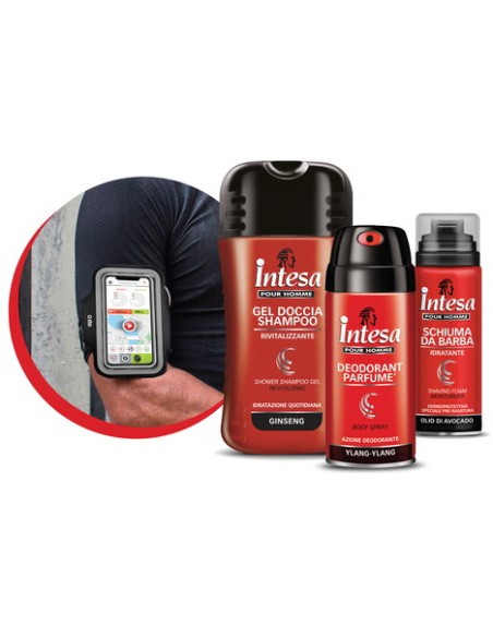intesa pour homme: doccia 250ml + deo 150ml + schiuma barba 50ml + fascia: tuttocasashop.live: igiene e cura della persona