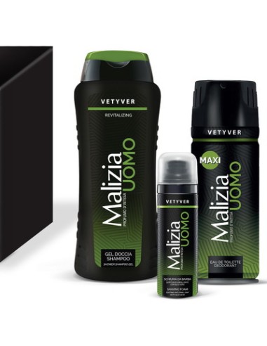 malizia vetyver - docciashampoo 250ml - deo spray 175ml - schiuma barba 50ml: tuttocasashop.live: igiene e cura della persona