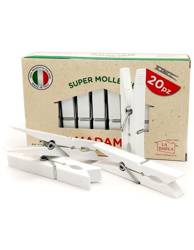 madame la dupla 20 pinze stendi bucato in plastica - bianche - made in italy: tuttocasashop.live: prodotti per bucato e tessuti