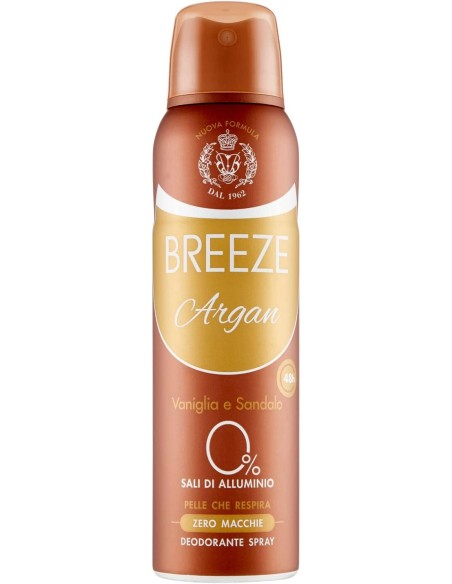 breeze deodorante spray - 150ml - argan - vaniglia e sandalo - zero macchie: tuttocasashop.live: igiene e cura della persona