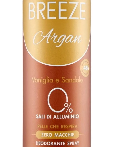 breeze deodorante spray - 150ml - argan - vaniglia e sandalo - zero macchie: tuttocasashop.live: igiene e cura della persona