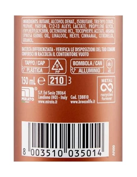 breeze deodorante spray - 150ml - argan - vaniglia e sandalo - zero macchie: tuttocasashop.live: igiene e cura della persona