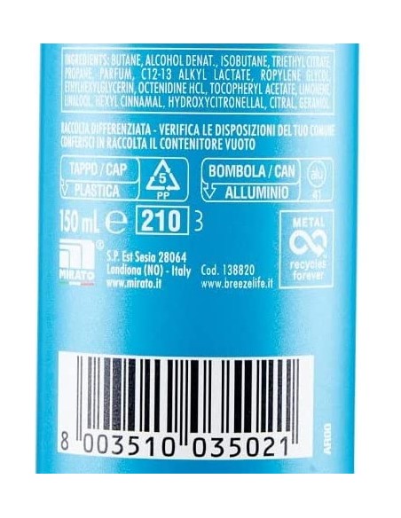 breeze deodorante spray - 150ml - blue - neroli e bergamotto - zero macchie: tuttocasashop.live: igiene e cura della persona