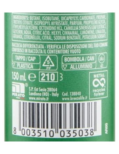 breeze deodorante spray - 150ml - natural essence - the verde - zero macchie: tuttocasashop.live: igiene e cura della persona