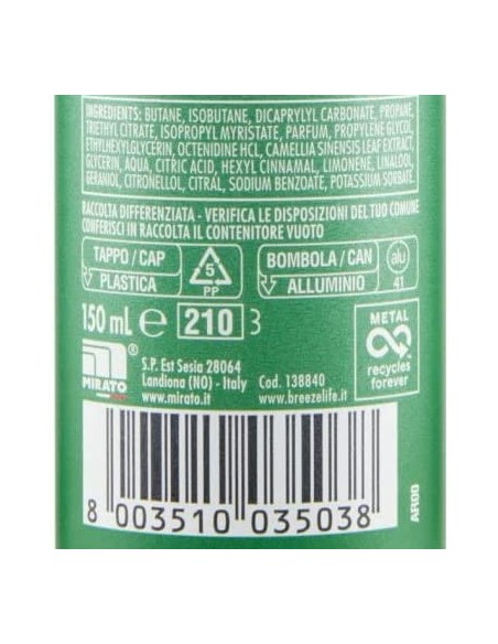 breeze deodorante spray - 150ml - natural essence - the verde - zero macchie: tuttocasashop.live: igiene e cura della persona