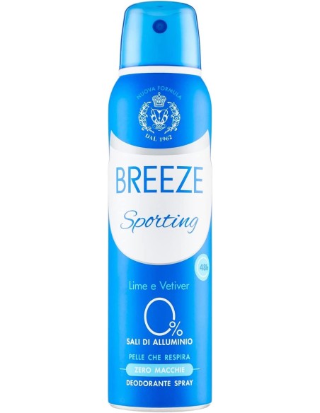 breeze deodorante spray - 150ml - sporting - lime e vetiver - zero macchie: tuttocasashop.live: igiene e cura della persona