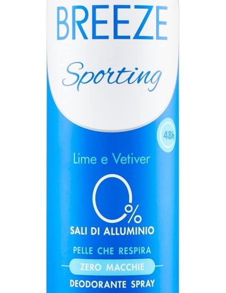 breeze deodorante spray - 150ml - sporting - lime e vetiver - zero macchie: tuttocasashop.live: igiene e cura della persona