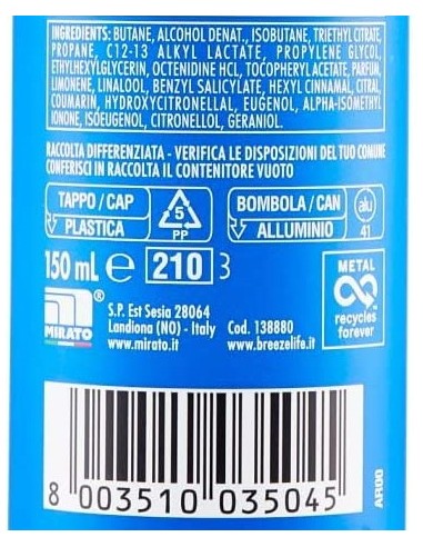 breeze deodorante spray - 150ml - sporting - lime e vetiver - zero macchie: tuttocasashop.live: igiene e cura della persona