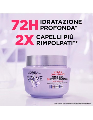 elvive maschera per capelli - 300ml - hydra hyaluronic 72h booster idratante: tuttocasashop.live: igiene e cura della persona
