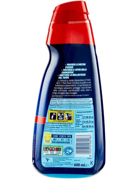 finish power gel detersivo lavastoviglie - 600ml 30 lavaggi - classico: tuttocasashop.live: pulizia e cura della casa