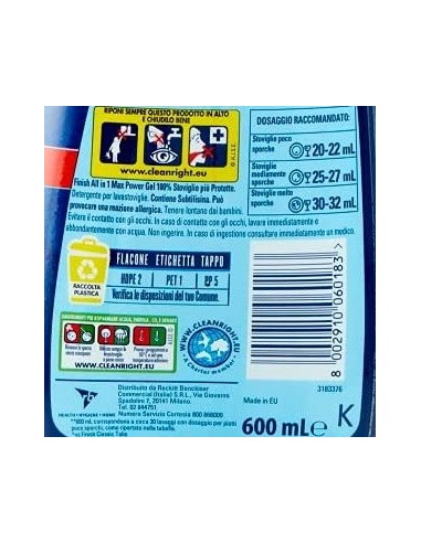 finish power gel detersivo lavastoviglie - 600ml 30 lavaggi - classico: tuttocasashop.live: pulizia e cura della casa