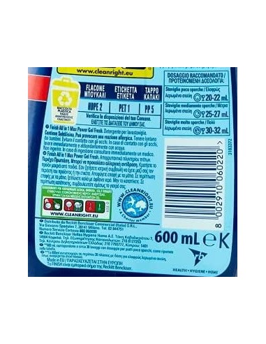 finish power gel detersivo lavastoviglie - 600ml 30 lavaggi - fresh: tuttocasashop.live: pulizia e cura della casa