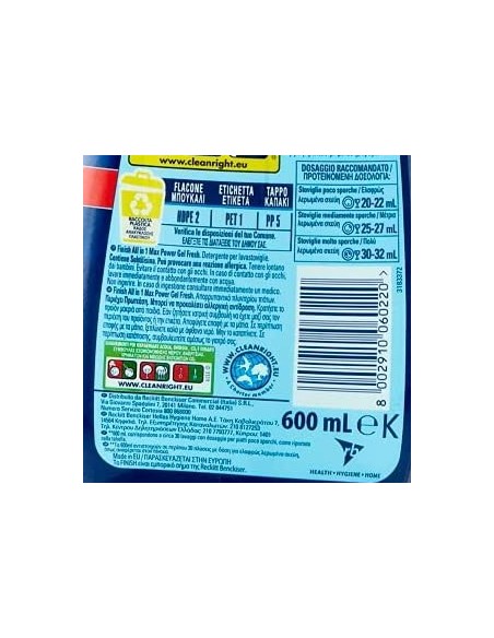 finish power gel detersivo lavastoviglie - 600ml 30 lavaggi - fresh: tuttocasashop.live: pulizia e cura della casa