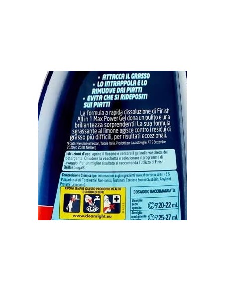 finish power gel detersivo lavastoviglie - 600ml 30 lavaggi - limone: tuttocasashop.live: pulizia e cura della casa