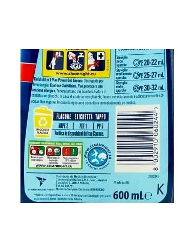 finish power gel detersivo lavastoviglie - 600ml 30 lavaggi - limone: tuttocasashop.live: pulizia e cura della casa