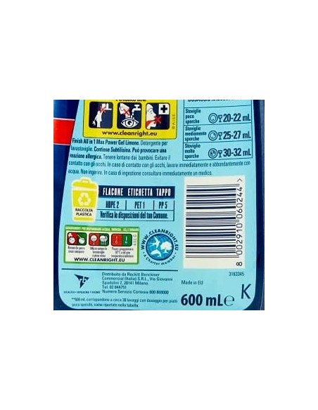finish power gel detersivo lavastoviglie - 600ml 30 lavaggi - limone: tuttocasashop.live: pulizia e cura della casa
