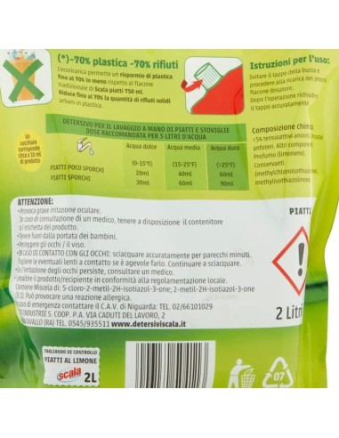 scala detersivo liquido per piatti a mano - ecoricarica da 2 litri - limone: tuttocasashop.live: pulizia e cura della casa