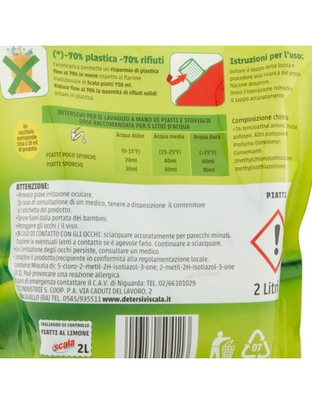 scala detersivo liquido per piatti a mano - ecoricarica da 2 litri - limone: tuttocasashop.live: pulizia e cura della casa